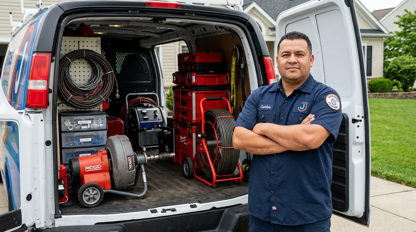 Professional drain cleaning equipment and Johns Plumbing LLC plumber in Alfred