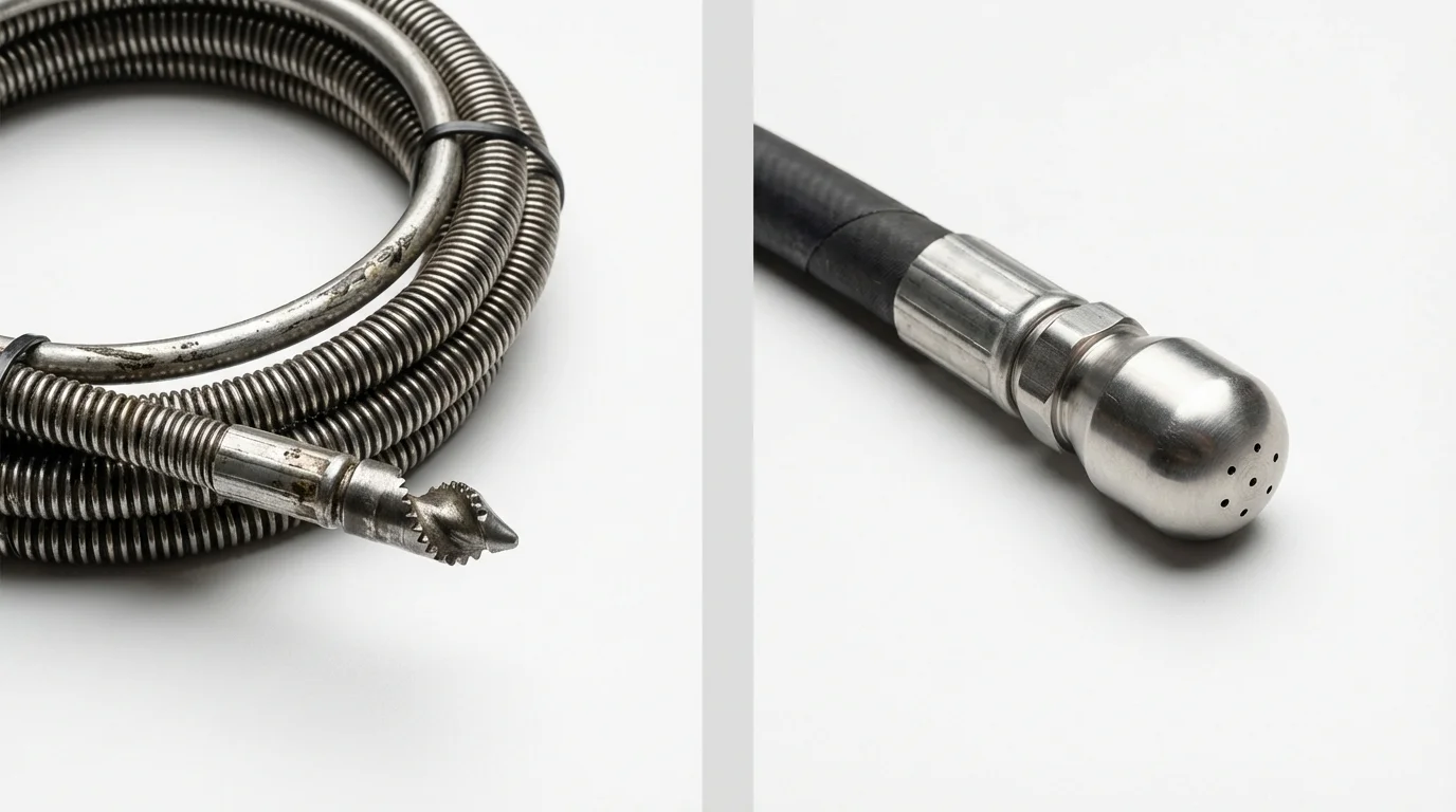 Drain snake cable and hydro jetting nozzle used for drain cleaning in Alfred, NY
