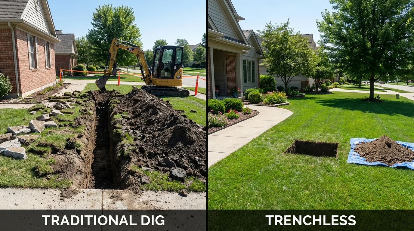 Trenchless sewer repair with minimal yard damage versus traditional excavation in Alfred, NY